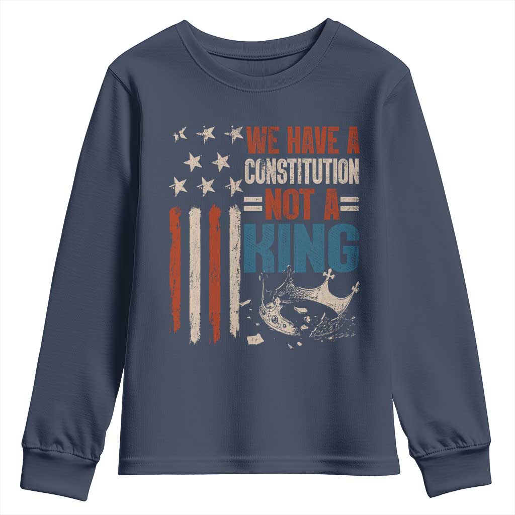 No Kings Protest Youth Sweatshirt We Have A Constitution Not A King American Flag - Wonder Print Shop
