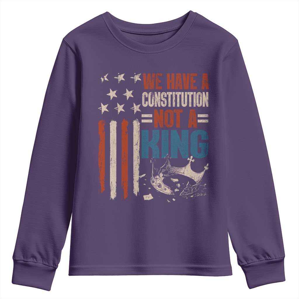 No Kings Protest Youth Sweatshirt We Have A Constitution Not A King American Flag - Wonder Print Shop