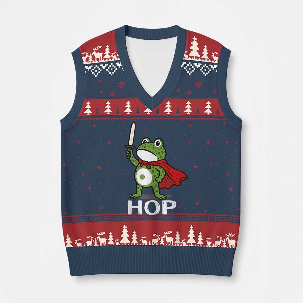 Resist Frog With Sword V-Neck Knit Sweater Vest No Kings Portland Protest Saves America - Wonder Print Shop