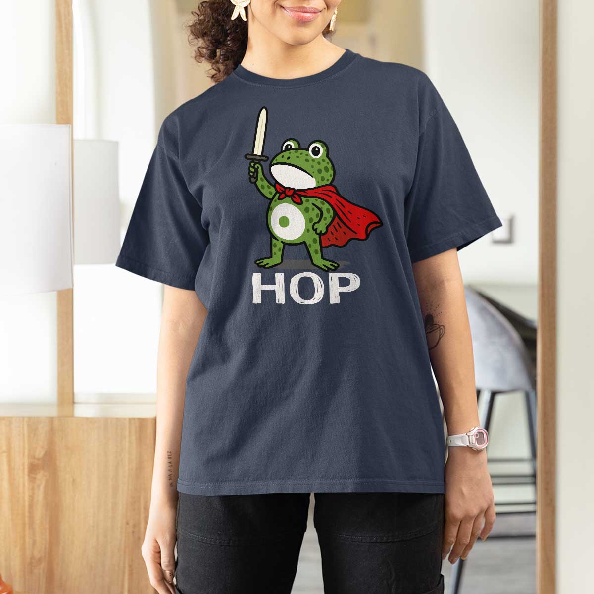 Resist Frog With Sword T Shirt For Women No Kings Portland Protest Saves America - Wonder Print Shop