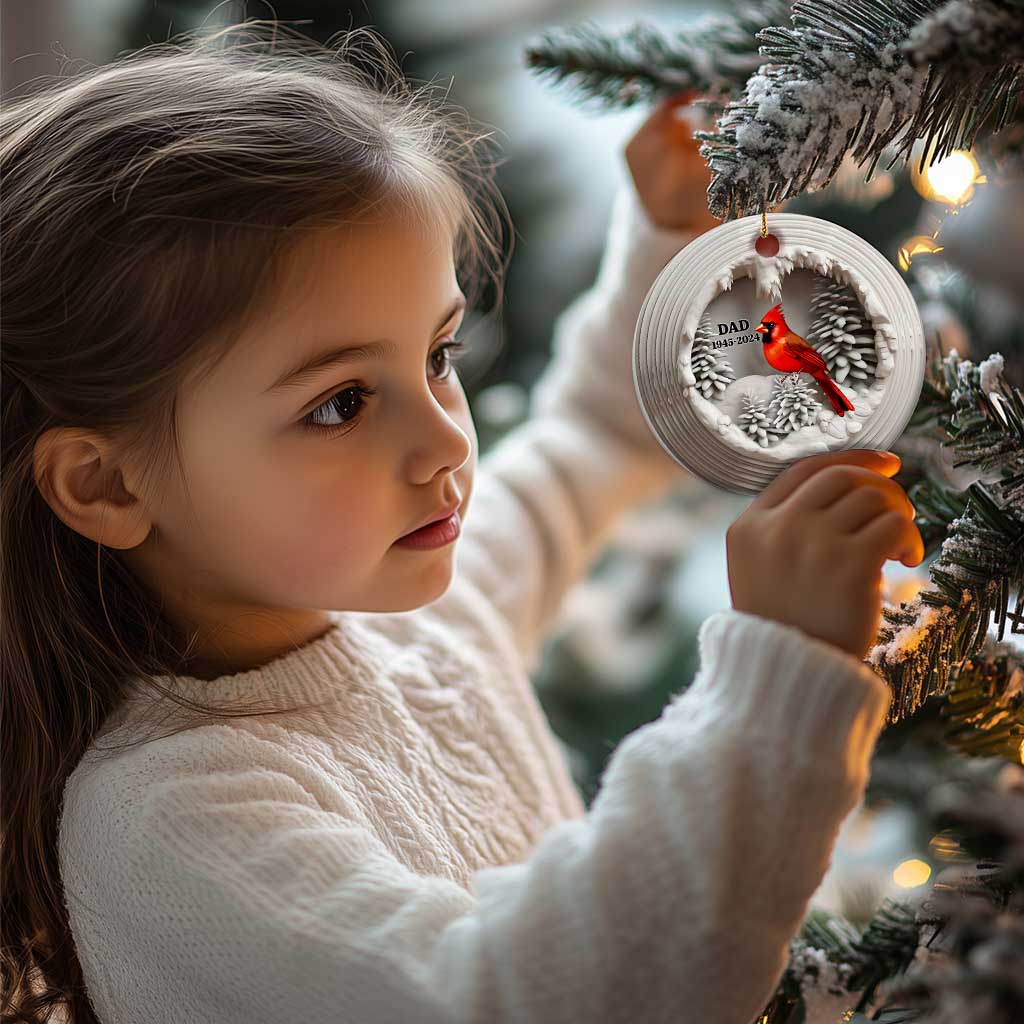 Personalized Dad Memorial Christmas Ornament Custom Year Loss of Father Gift Red Cardinal Ceramic Ornament - Wonder Print Shop