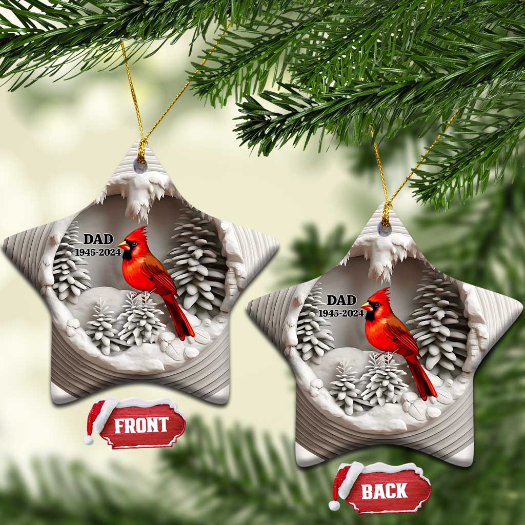 Personalized Dad Memorial Christmas Ornament Custom Year Loss of Father Gift Red Cardinal Ceramic Ornament - Wonder Print Shop