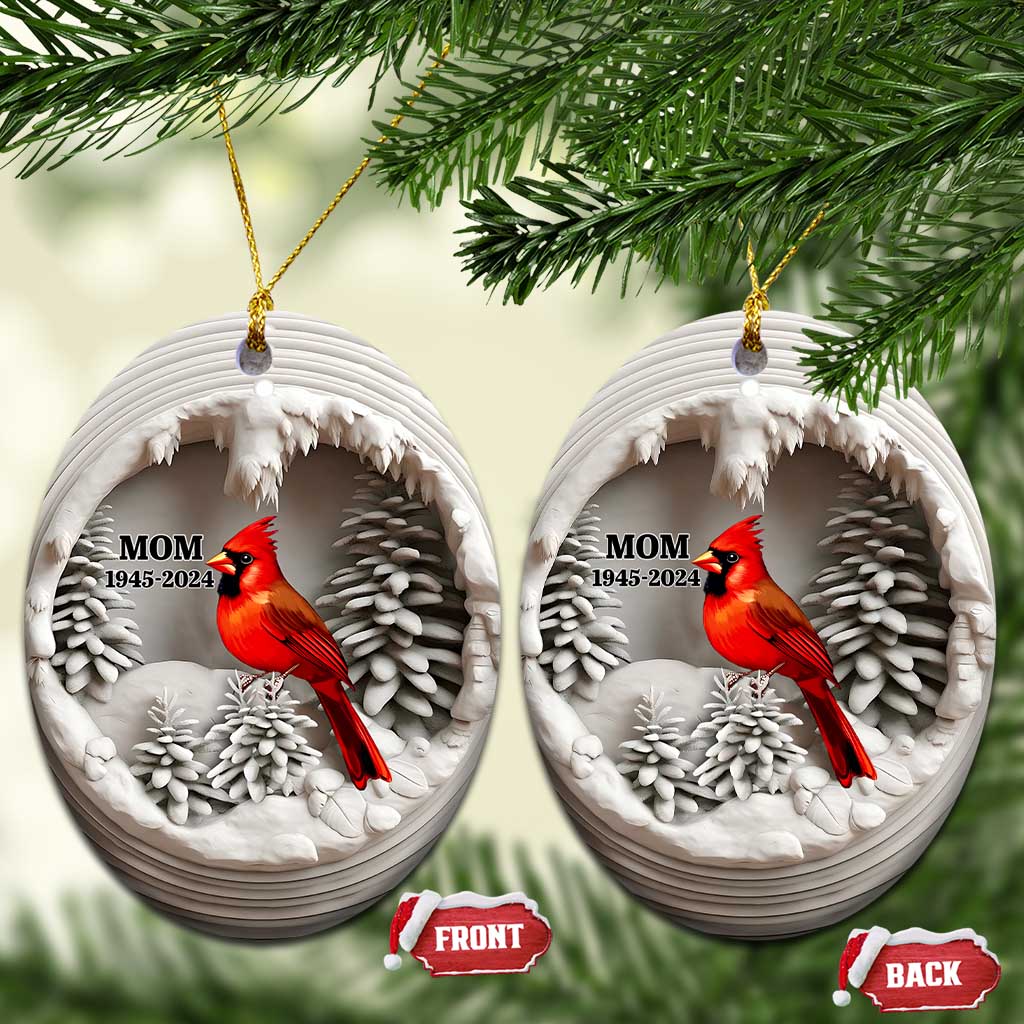Personalized Mom Memorial Christmas Ornament Custom Year Loss of Mother Gift Red Cardinal Ceramic Ornament - Wonder Print Shop