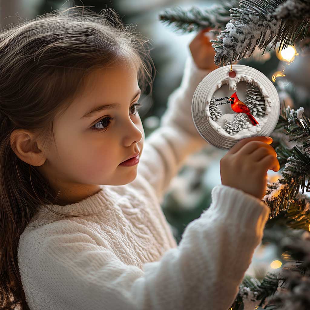 Personalized Grandpa Memorial Christmas Ornament Custom Year Loss of Grandfather Gift Red Cardinal Ceramic Ornament - Wonder Print Shop