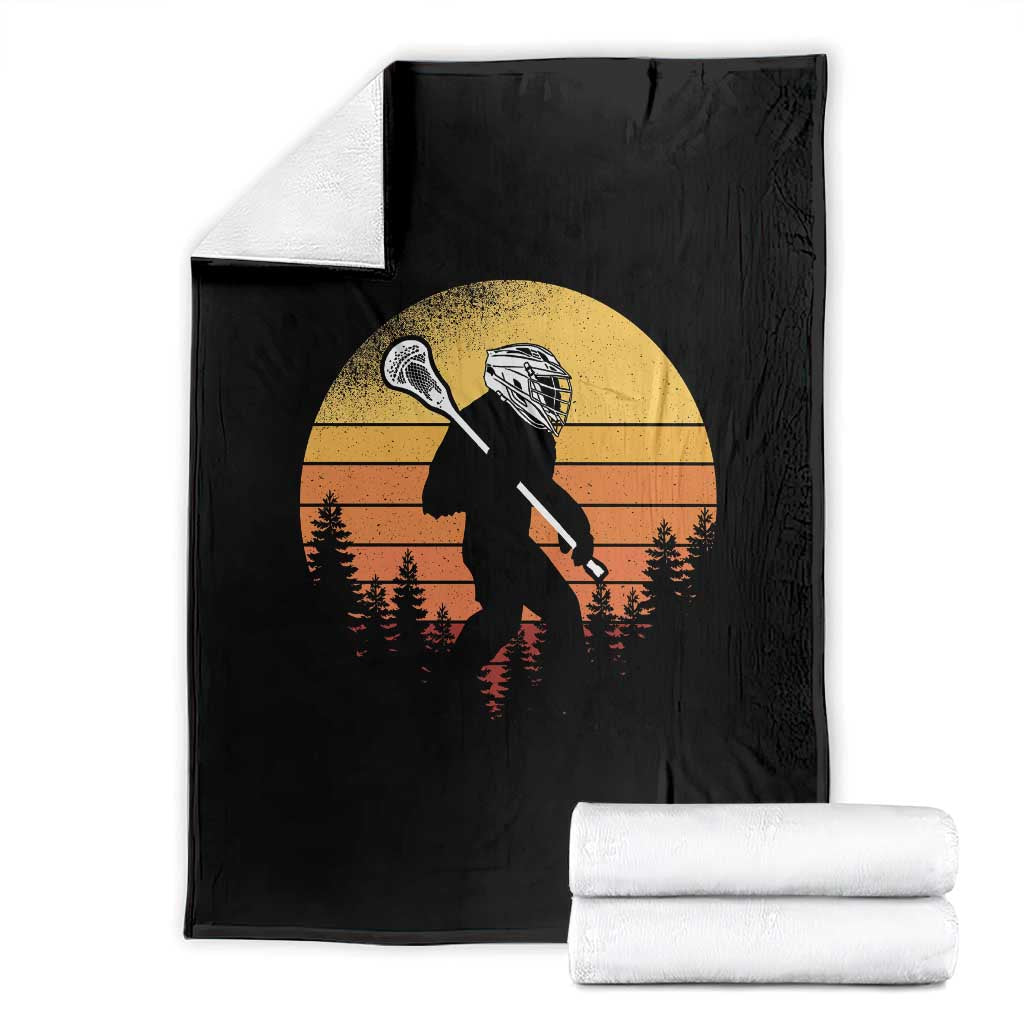 Funny Lax Bigfoot Throw Blanket Retro Vintage Sasquatch Lacrosse - Wonder Print Shop