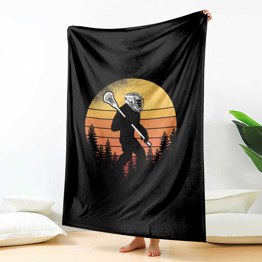 Funny Lax Bigfoot Throw Blanket Retro Vintage Sasquatch Lacrosse - Wonder Print Shop