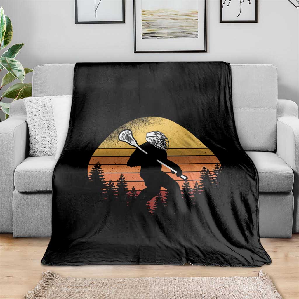 Funny Lax Bigfoot Throw Blanket Retro Vintage Sasquatch Lacrosse - Wonder Print Shop