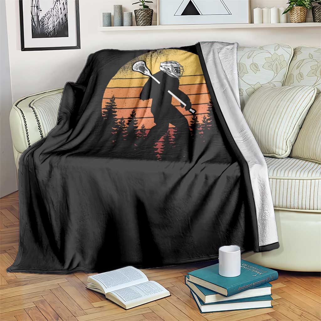 Funny Lax Bigfoot Throw Blanket Retro Vintage Sasquatch Lacrosse - Wonder Print Shop