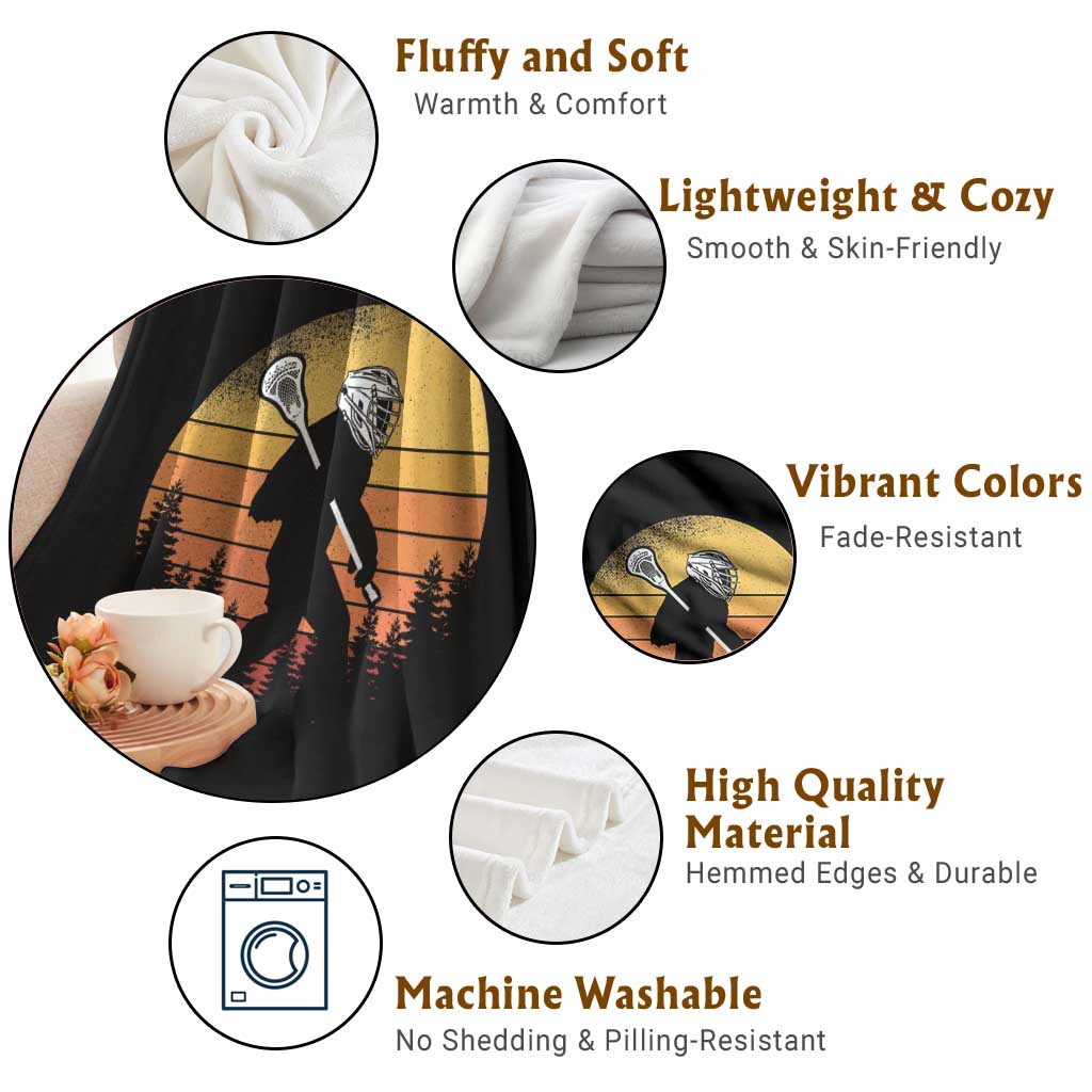 Funny Lax Bigfoot Throw Blanket Retro Vintage Sasquatch Lacrosse - Wonder Print Shop