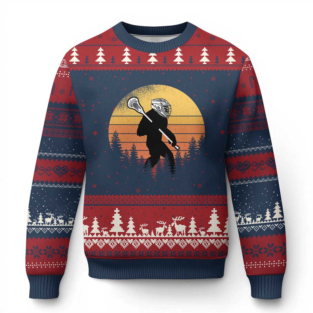 Funny Lax Bigfoot Ugly Christmas Sweater Retro Vintage Sasquatch Lacrosse - Wonder Print Shop