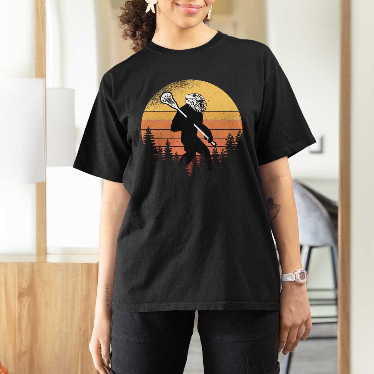 Funny Lax Bigfoot T Shirt For Women Retro Vintage Sasquatch Lacrosse - Wonder Print Shop