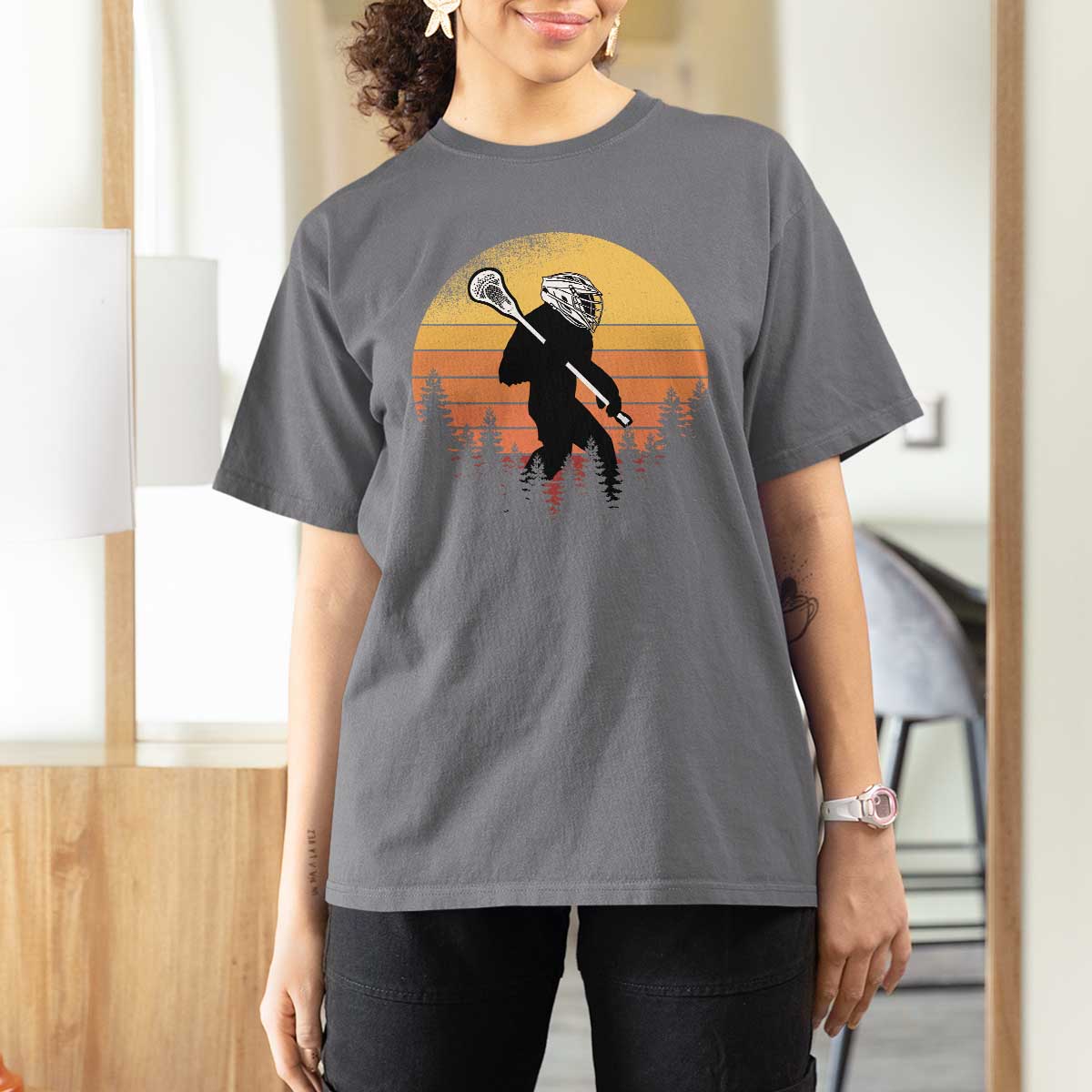 Funny Lax Bigfoot T Shirt For Women Retro Vintage Sasquatch Lacrosse - Wonder Print Shop