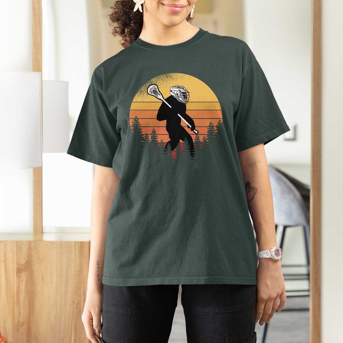 Funny Lax Bigfoot T Shirt For Women Retro Vintage Sasquatch Lacrosse - Wonder Print Shop
