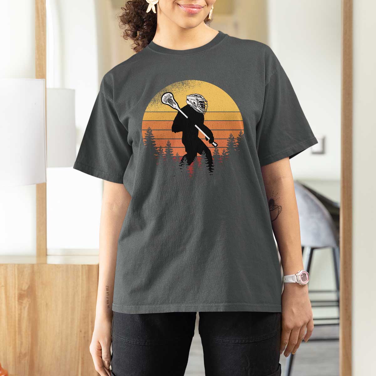 Funny Lax Bigfoot T Shirt For Women Retro Vintage Sasquatch Lacrosse - Wonder Print Shop