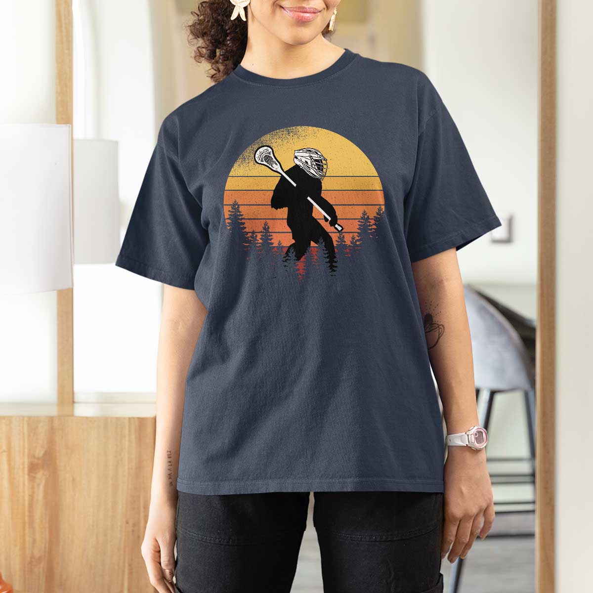 Funny Lax Bigfoot T Shirt For Women Retro Vintage Sasquatch Lacrosse - Wonder Print Shop