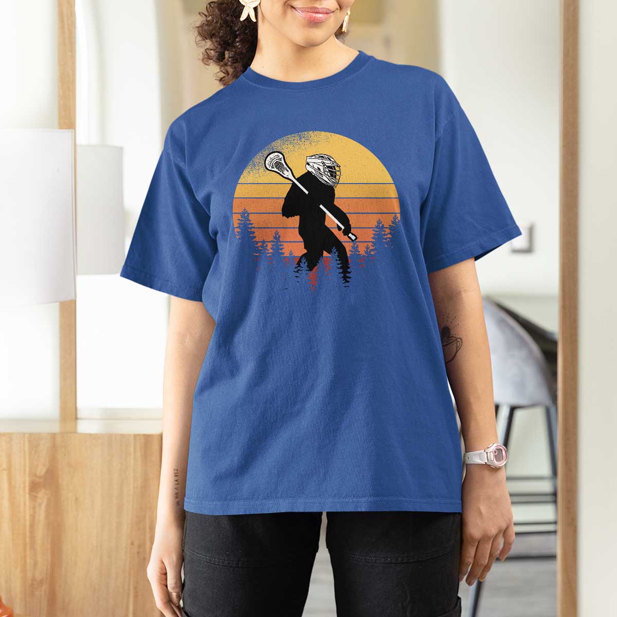 Funny Lax Bigfoot T Shirt For Women Retro Vintage Sasquatch Lacrosse - Wonder Print Shop