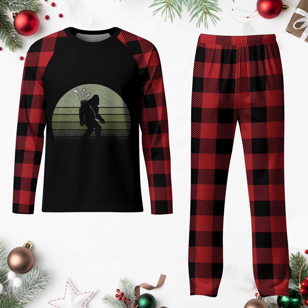 Bigfoot Golfer Plaid Pajama Set Funny Sasquatch Golfing Golf Balls - Wonder Print Shop