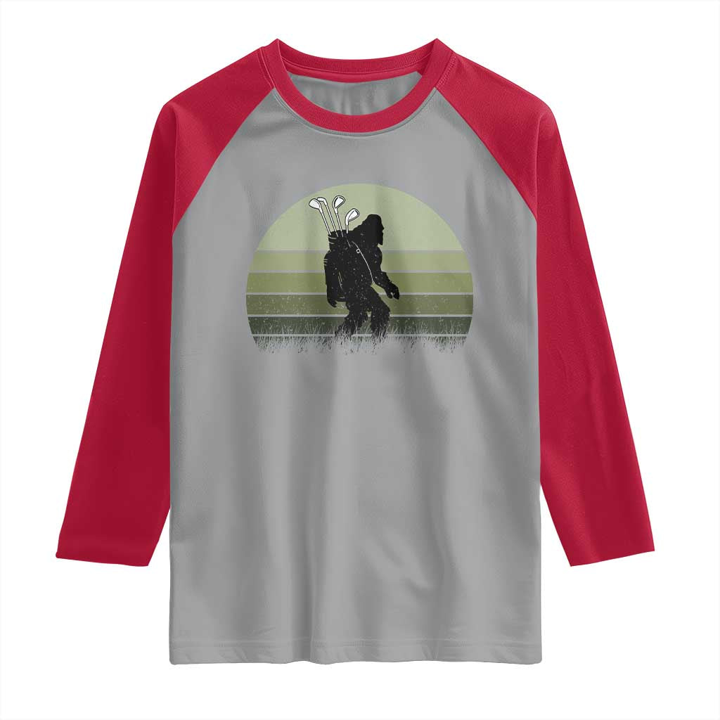 Bigfoot Golfer Raglan Shirt Funny Sasquatch Golfing Golf Balls - Wonder Print Shop