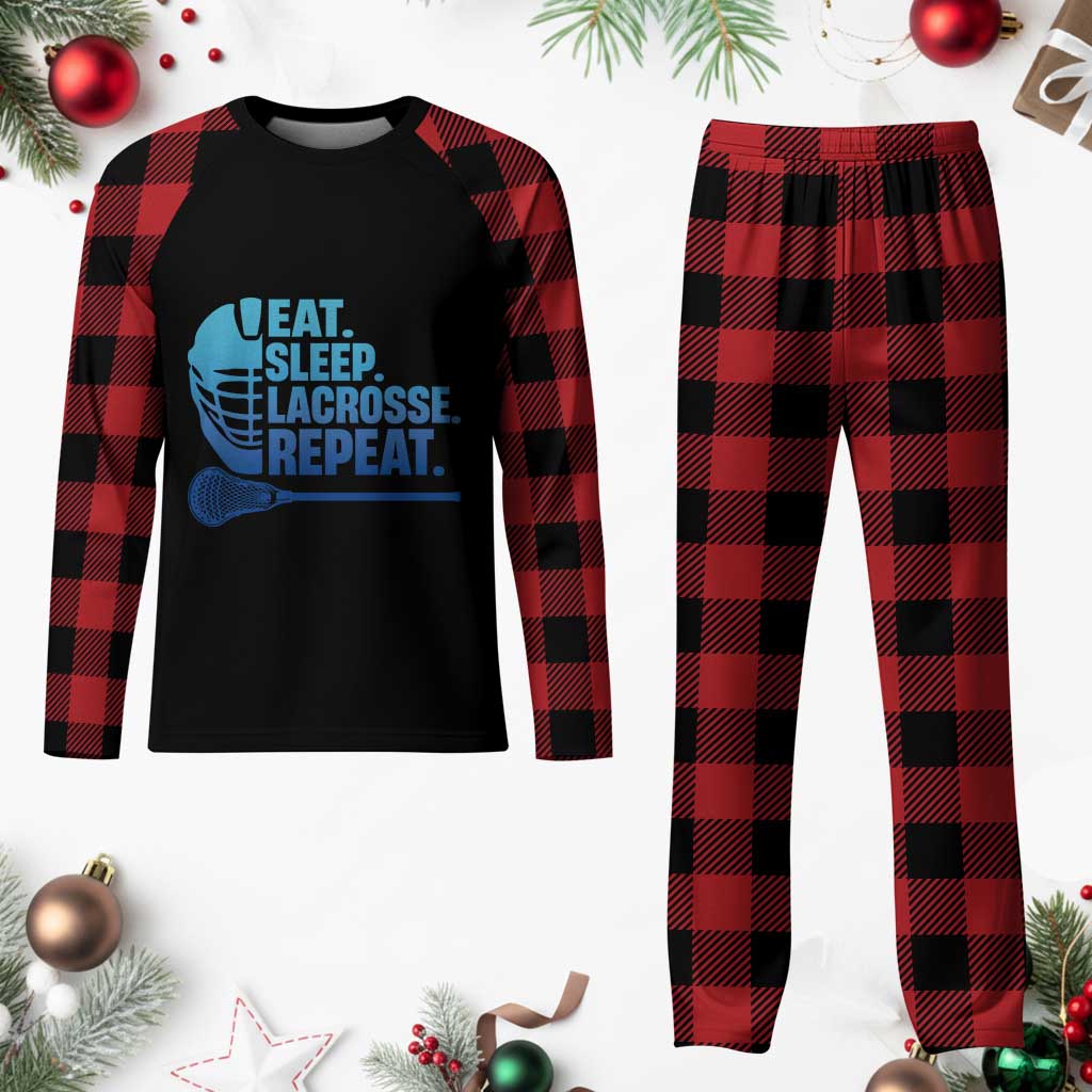 Eat Sleep Lacrosse Repeat Plaid Pajama Set Funny Lax Lover Player - Wonder Print Shop