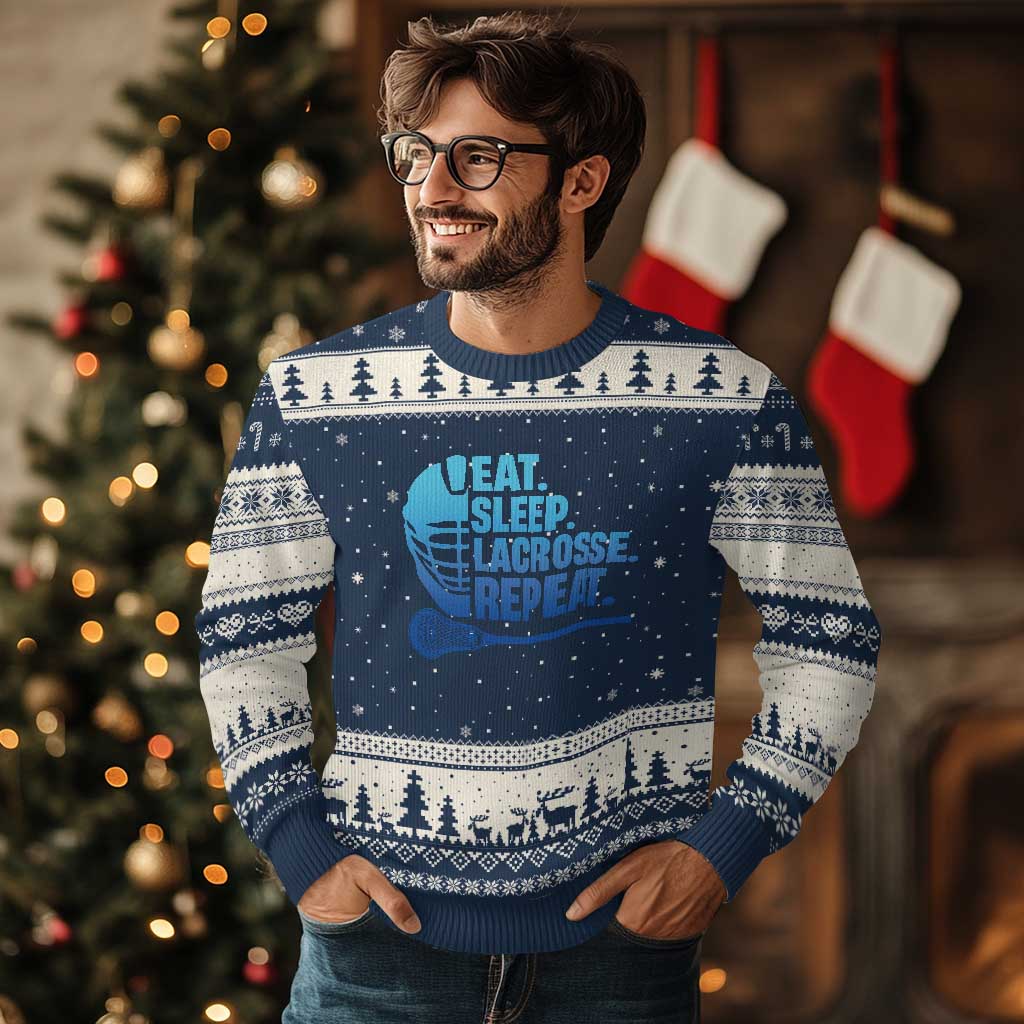 Eat Sleep Lacrosse Repeat Ugly Christmas Sweater Funny Lax Lover Player - Wonder Print Shop