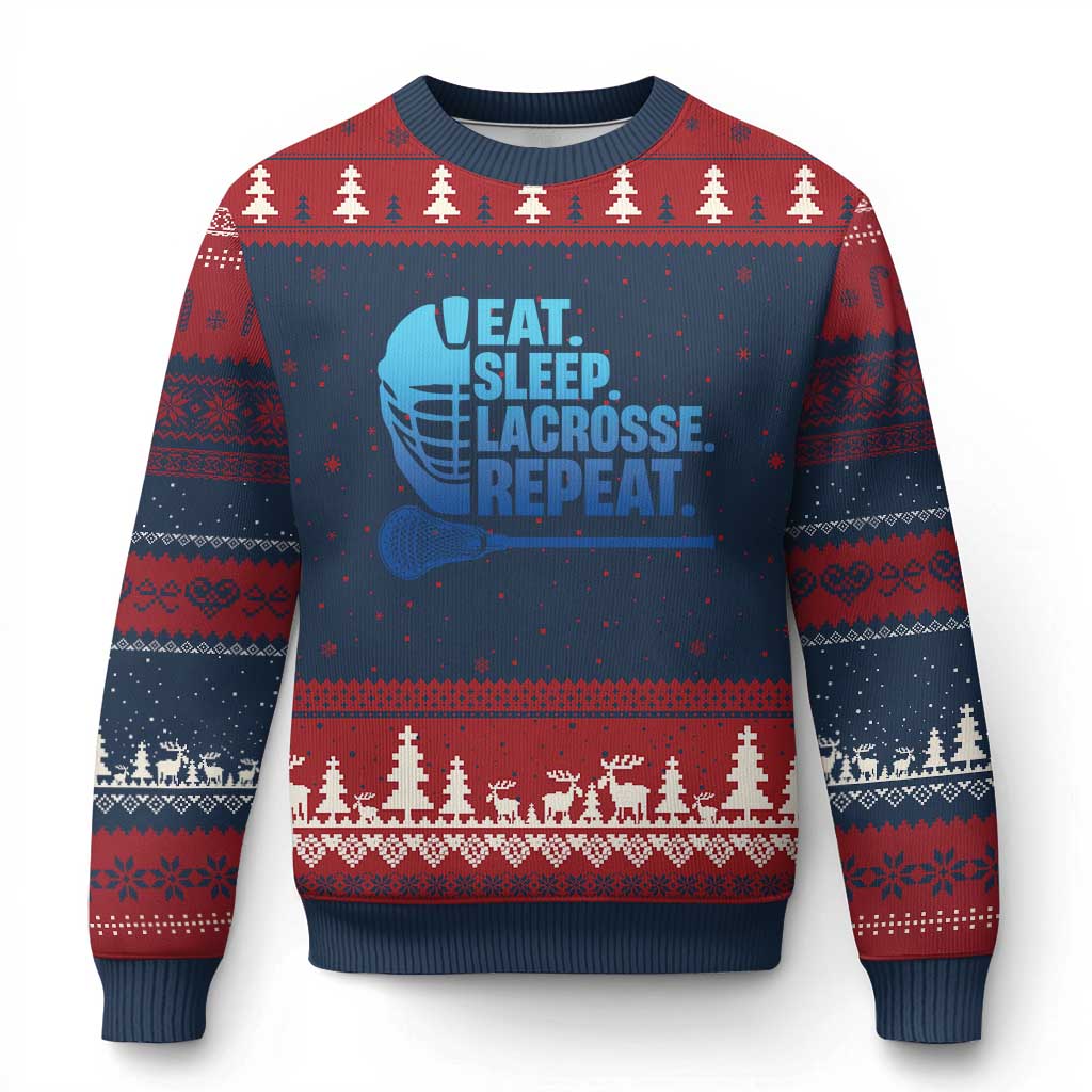 Eat Sleep Lacrosse Repeat Ugly Christmas Sweater Funny Lax Lover Player - Wonder Print Shop