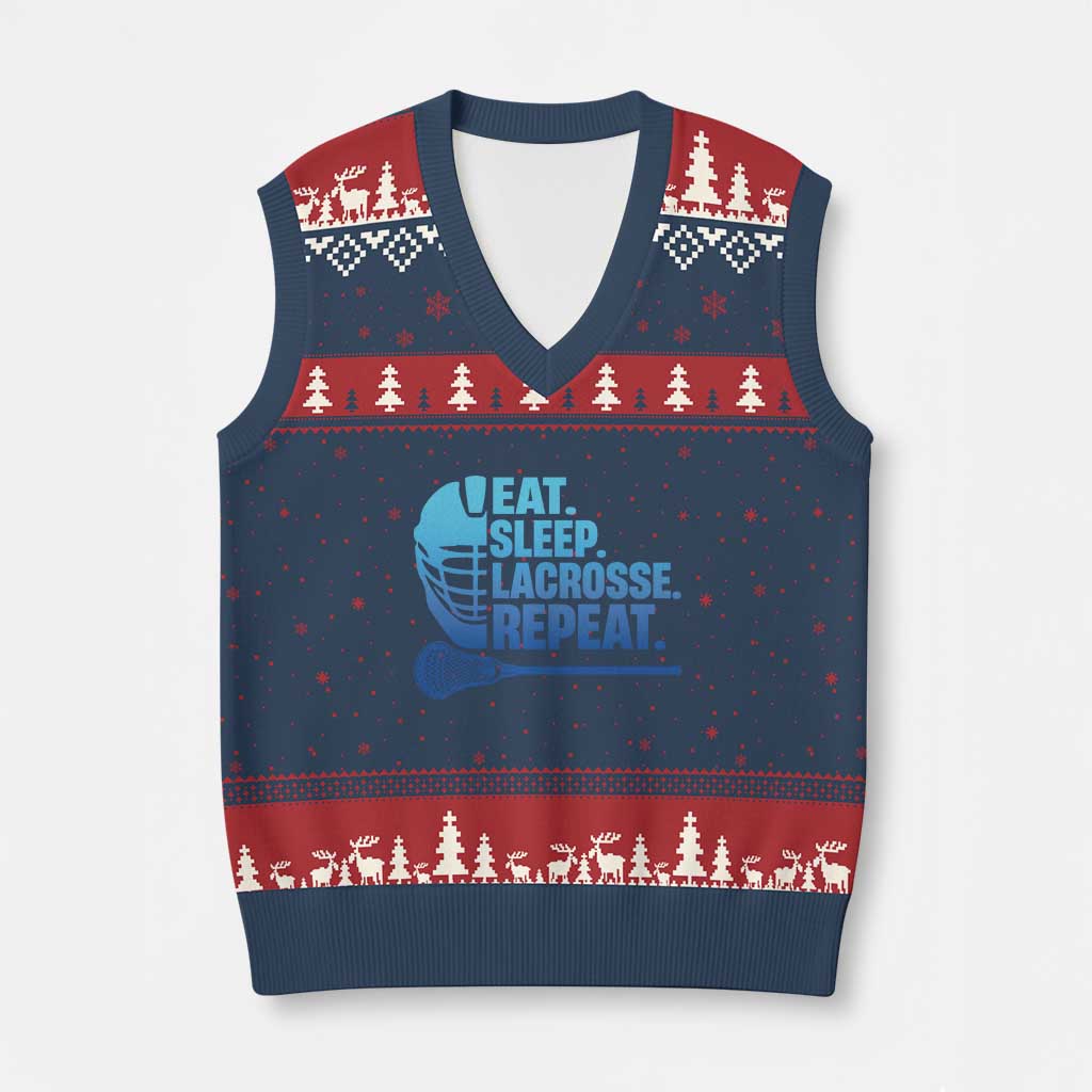 Eat Sleep Lacrosse Repeat V-Neck Knit Sweater Vest Funny Lax Lover Player - Wonder Print Shop