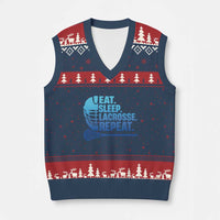 Eat Sleep Lacrosse Repeat V-Neck Knit Sweater Vest Funny Lax Lover Player - Wonder Print Shop