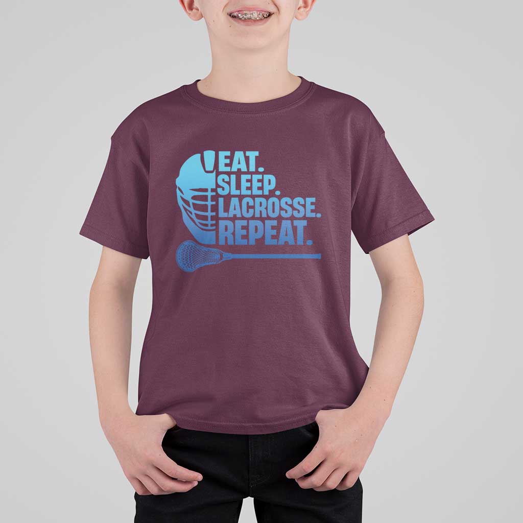Eat Sleep Lacrosse Repeat T Shirt For Kid Funny Lax Lover Player - Wonder Print Shop