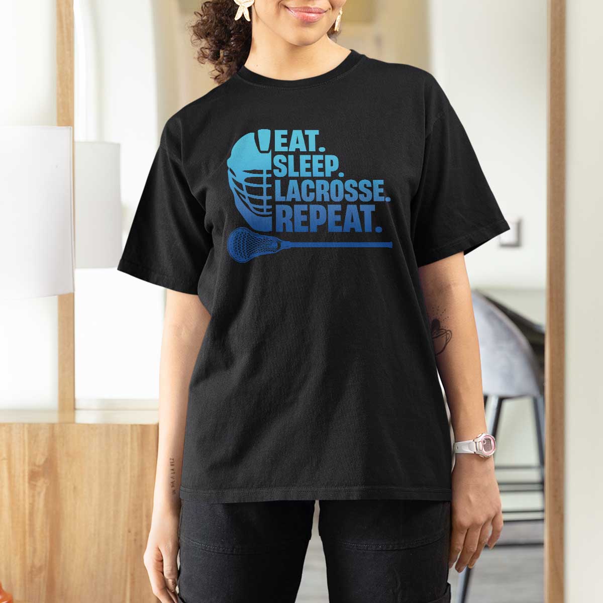 Eat Sleep Lacrosse Repeat T Shirt For Women Funny Lax Lover Player - Wonder Print Shop