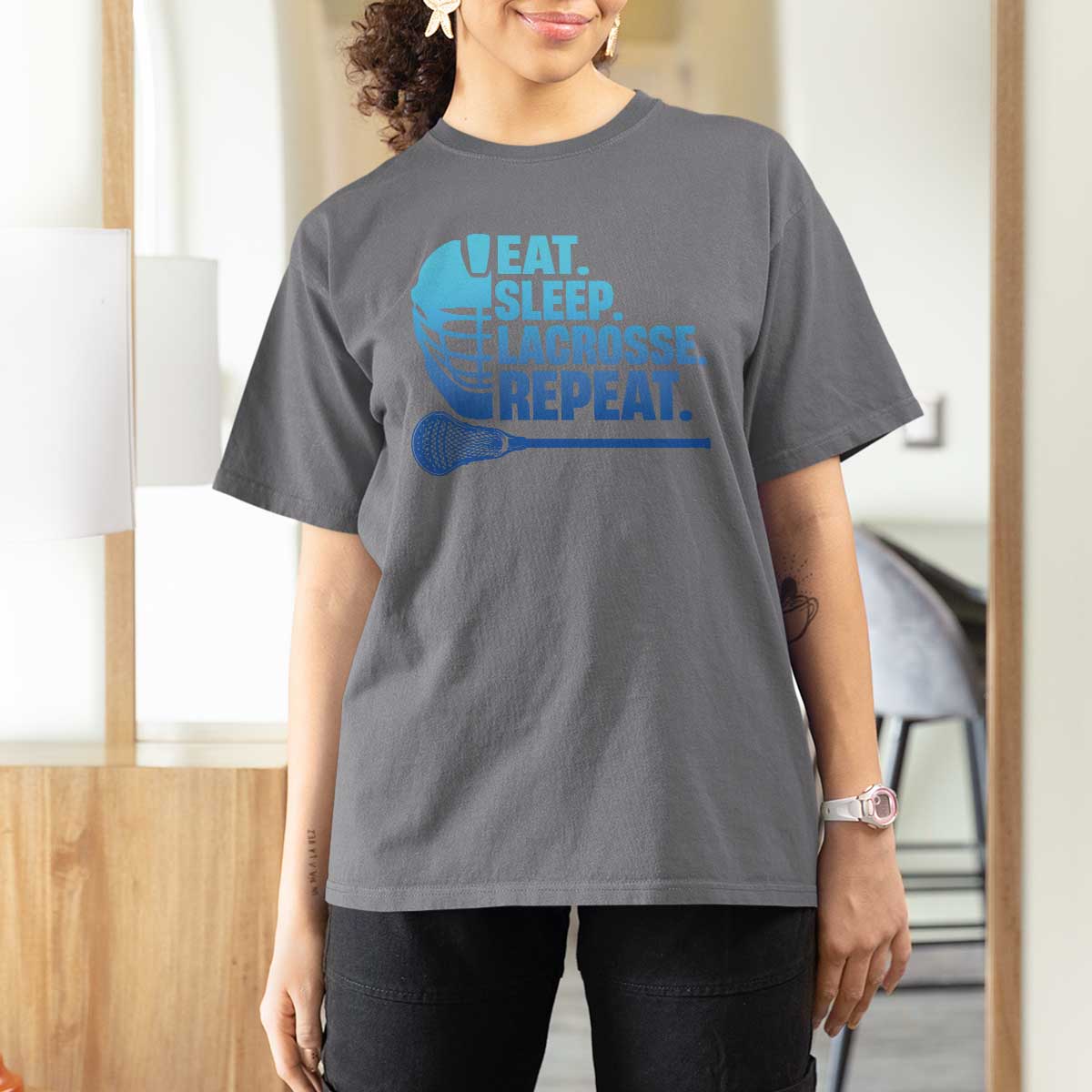 Eat Sleep Lacrosse Repeat T Shirt For Women Funny Lax Lover Player - Wonder Print Shop