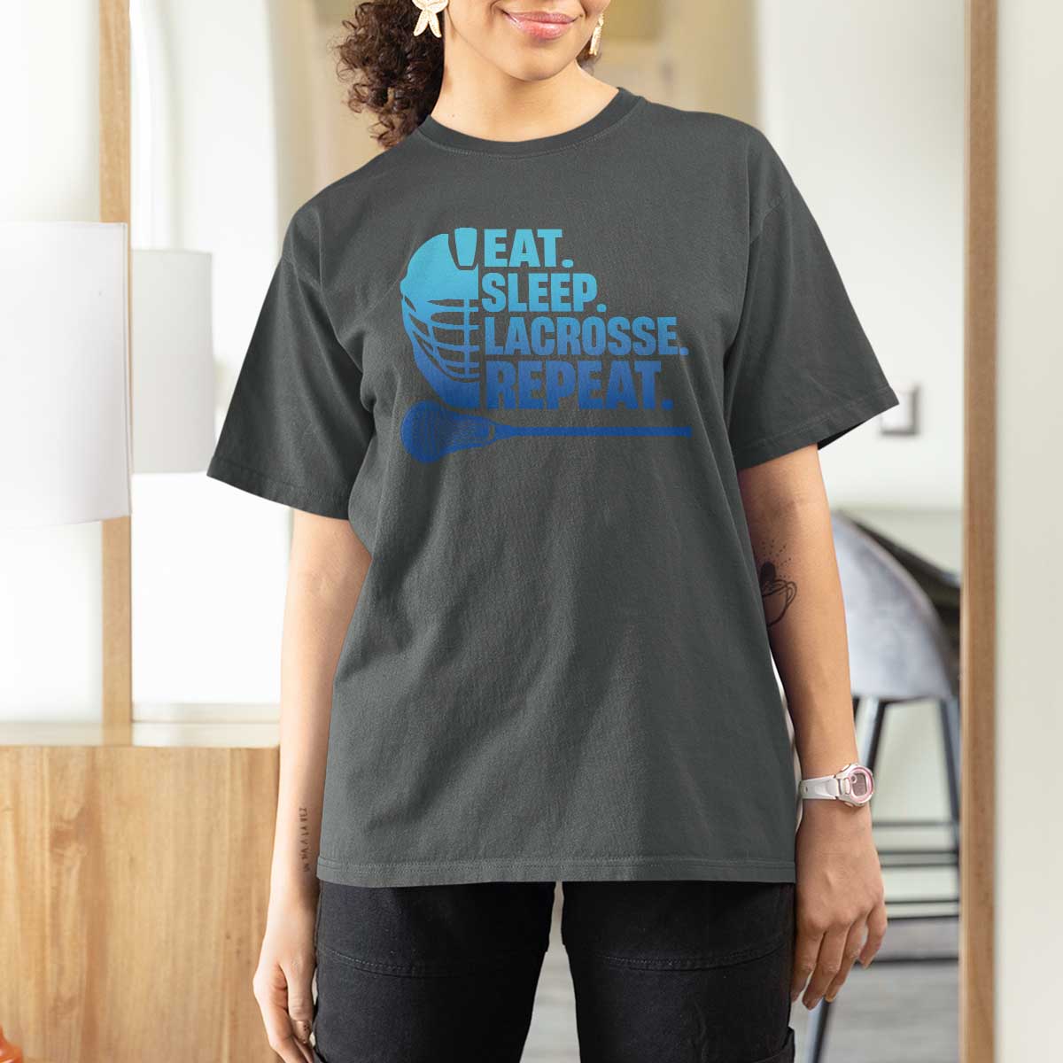 Eat Sleep Lacrosse Repeat T Shirt For Women Funny Lax Lover Player - Wonder Print Shop