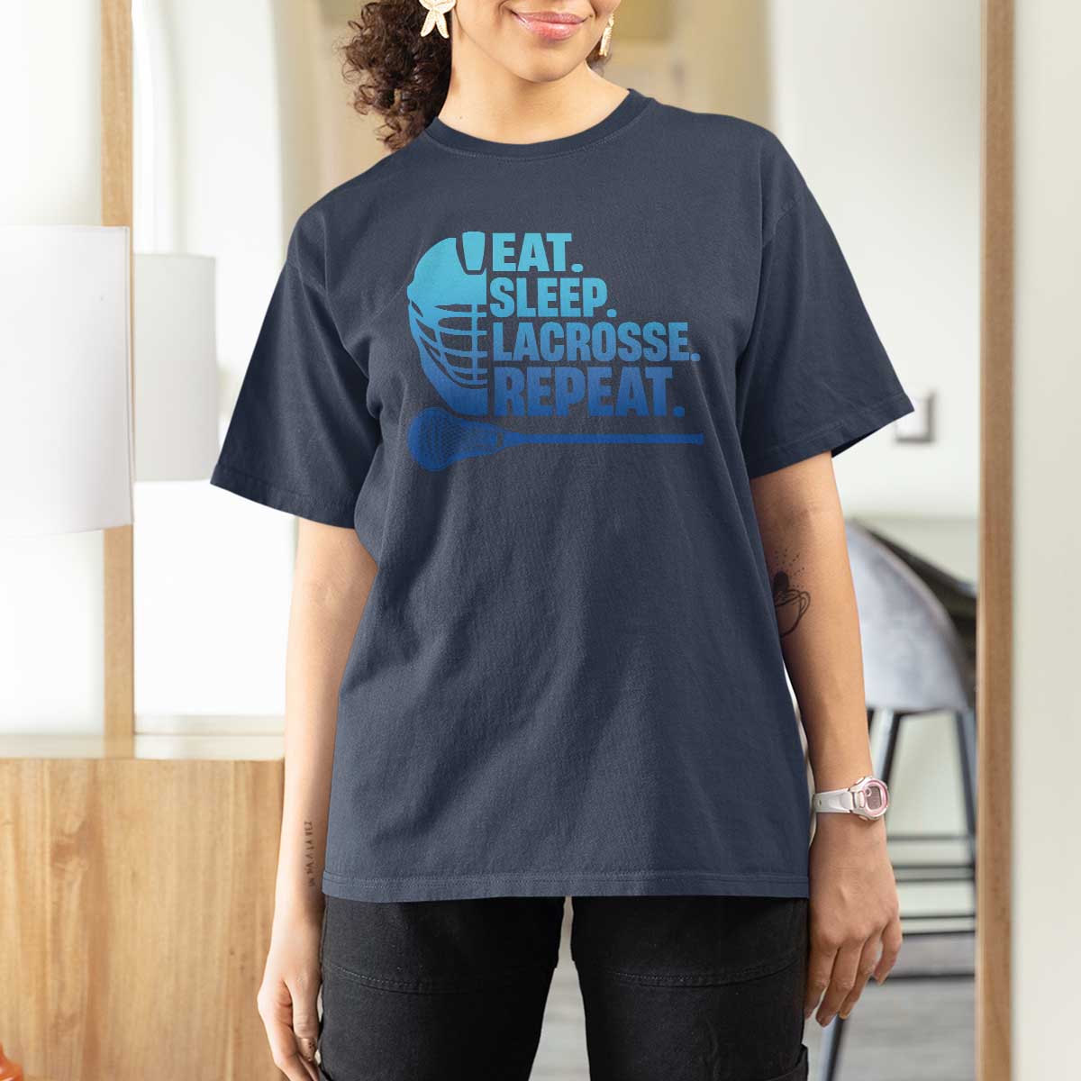 Eat Sleep Lacrosse Repeat T Shirt For Women Funny Lax Lover Player - Wonder Print Shop