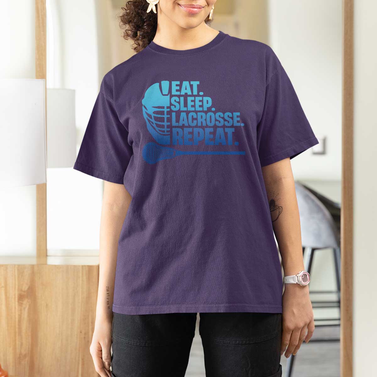 Eat Sleep Lacrosse Repeat T Shirt For Women Funny Lax Lover Player - Wonder Print Shop