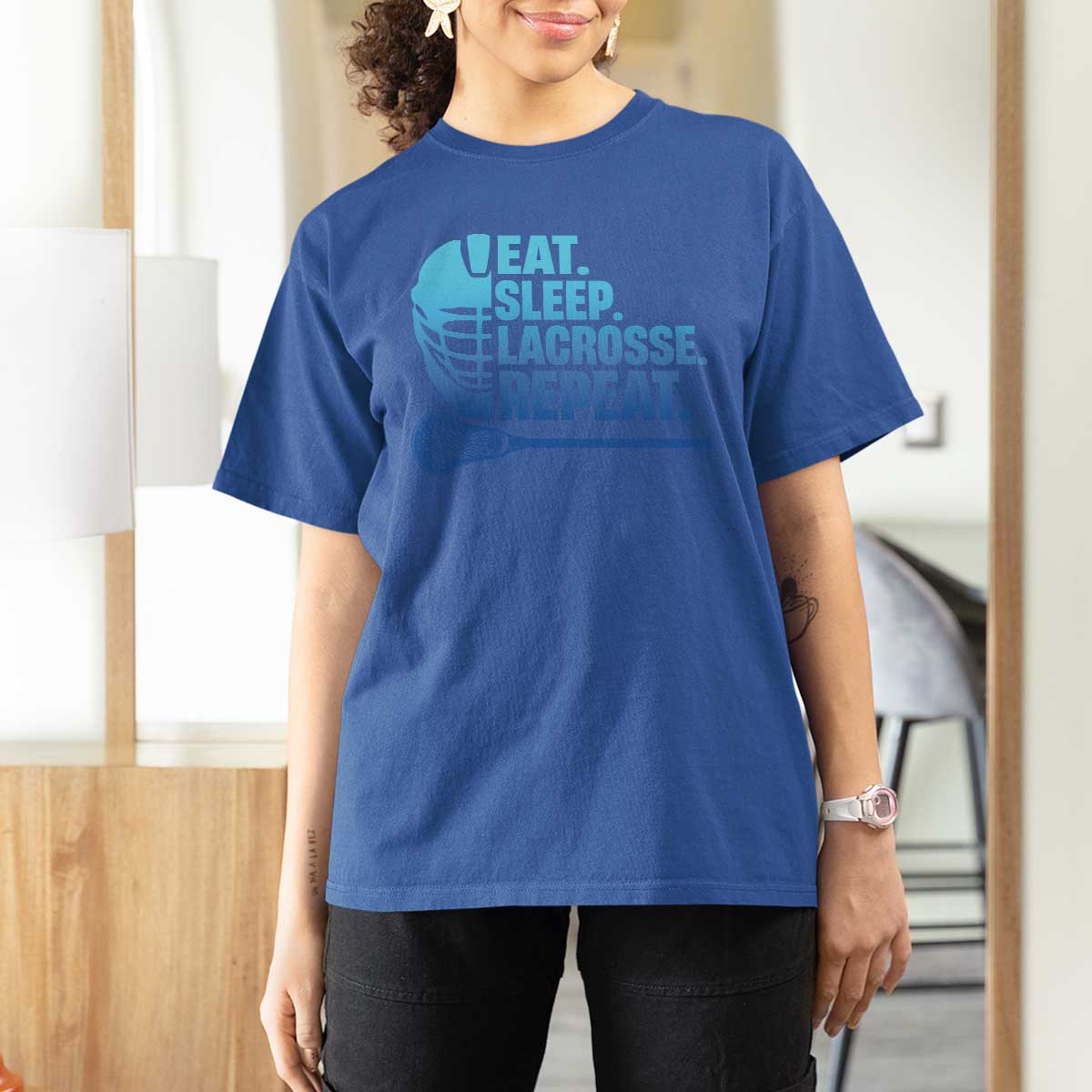 Eat Sleep Lacrosse Repeat T Shirt For Women Funny Lax Lover Player - Wonder Print Shop