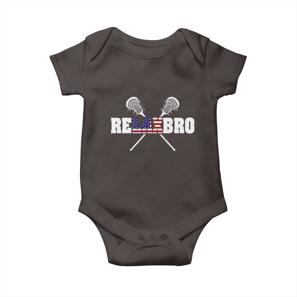 Funny Lacrosse Baby Onesie American Flag Relax Bro Lax Lover Joke
