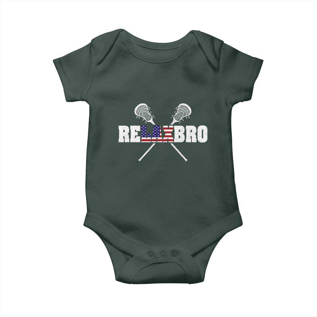 Funny Lacrosse Baby Onesie American Flag Relax Bro Lax Lover Joke