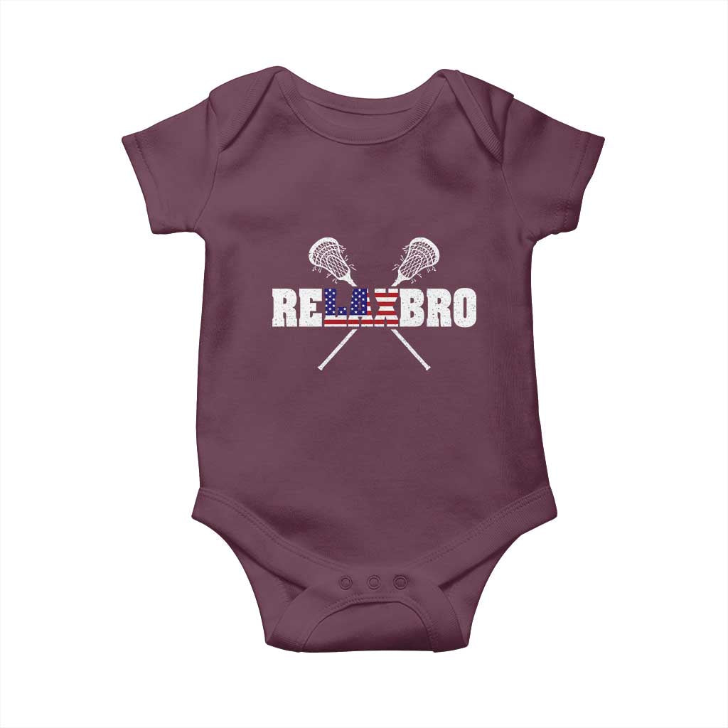 Funny Lacrosse Baby Onesie American Flag Relax Bro Lax Lover Joke