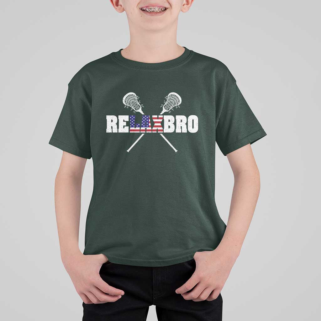 Funny Lacrosse T Shirt For Kid American Flag Relax Bro Lax Lover Joke