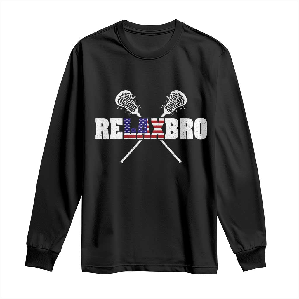 Funny Lacrosse Long Sleeve Shirt American Flag Relax Bro Lax Lover Joke