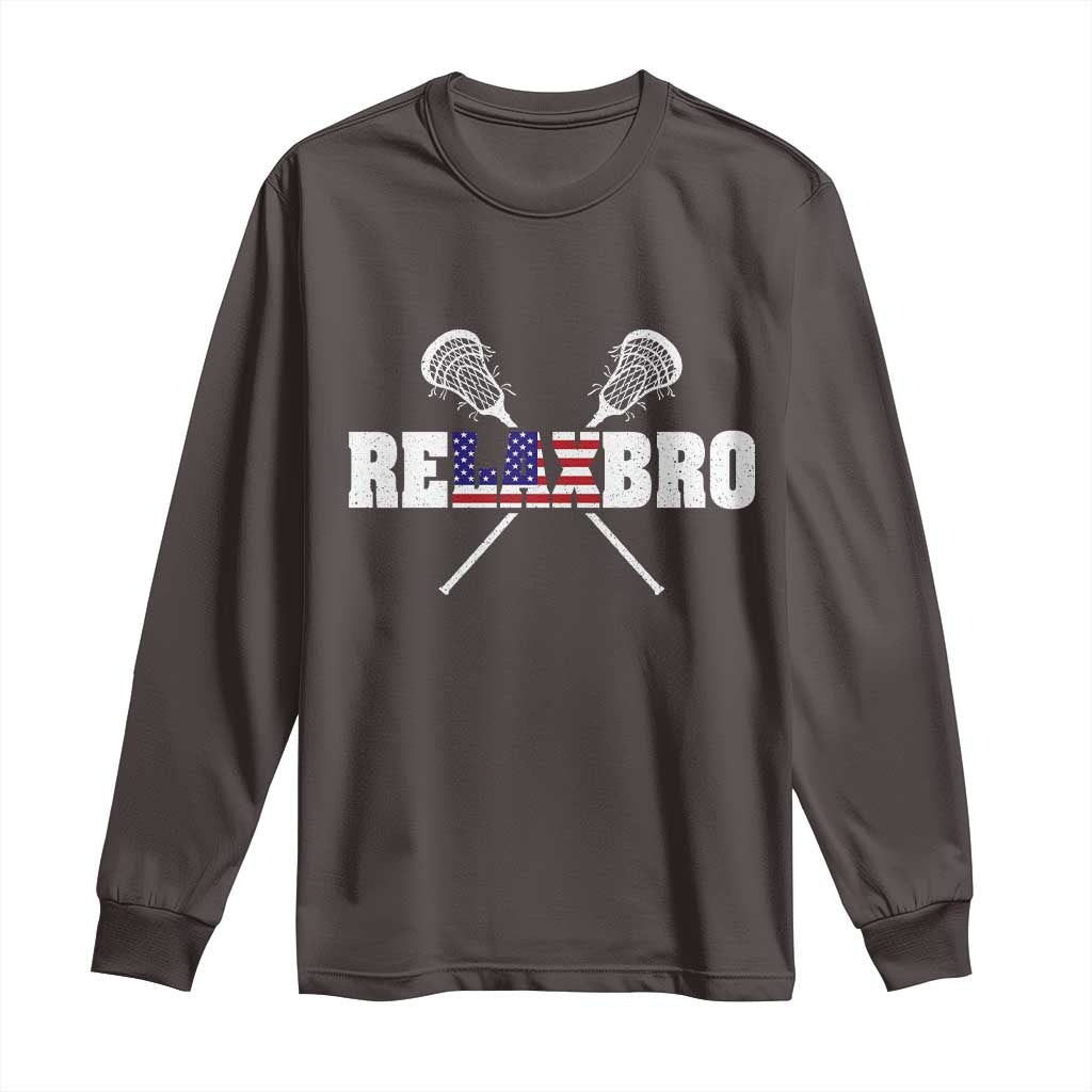 Funny Lacrosse Long Sleeve Shirt American Flag Relax Bro Lax Lover Joke