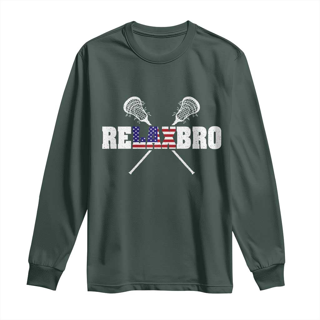 Funny Lacrosse Long Sleeve Shirt American Flag Relax Bro Lax Lover Joke