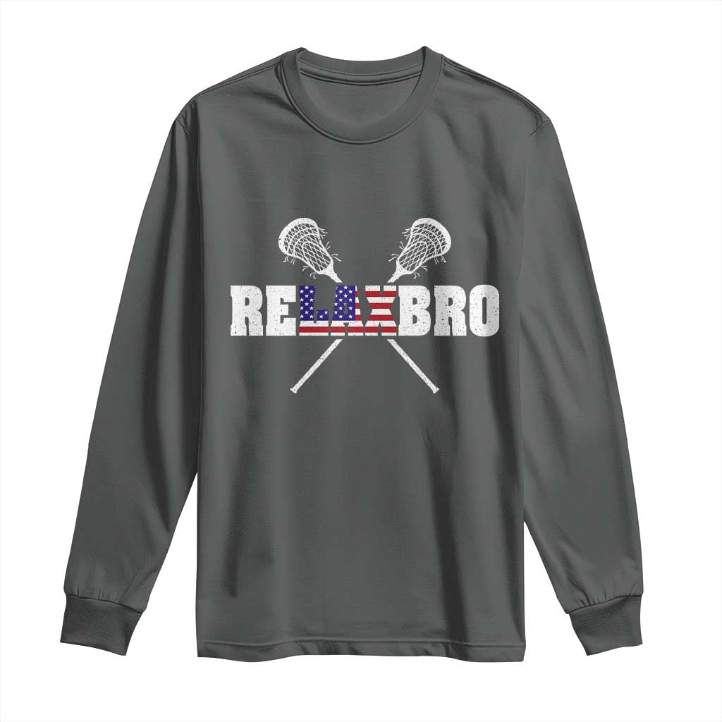 Funny Lacrosse Long Sleeve Shirt American Flag Relax Bro Lax Lover Joke