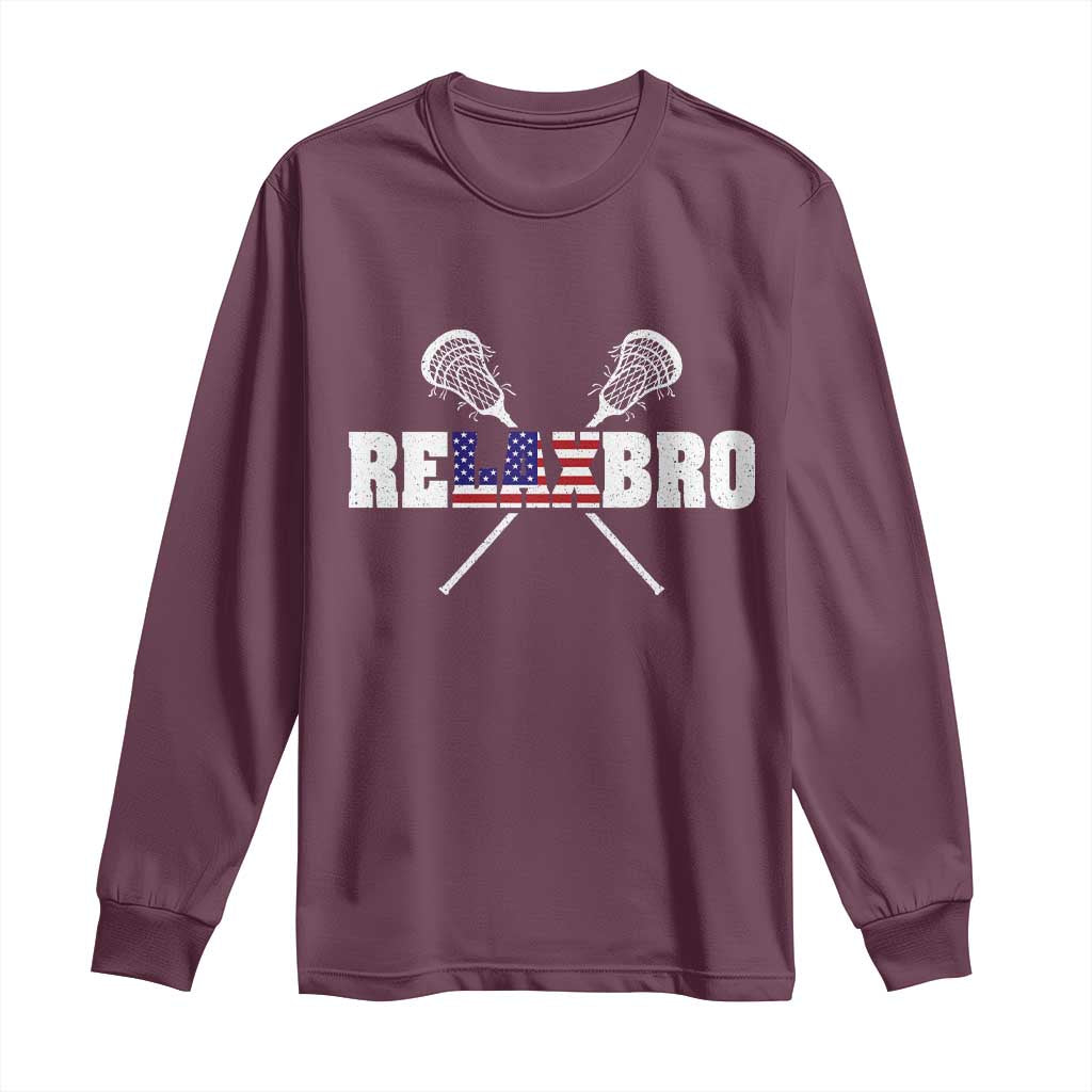 Funny Lacrosse Long Sleeve Shirt American Flag Relax Bro Lax Lover Joke
