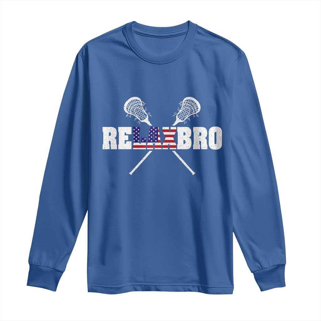 Funny Lacrosse Long Sleeve Shirt American Flag Relax Bro Lax Lover Joke