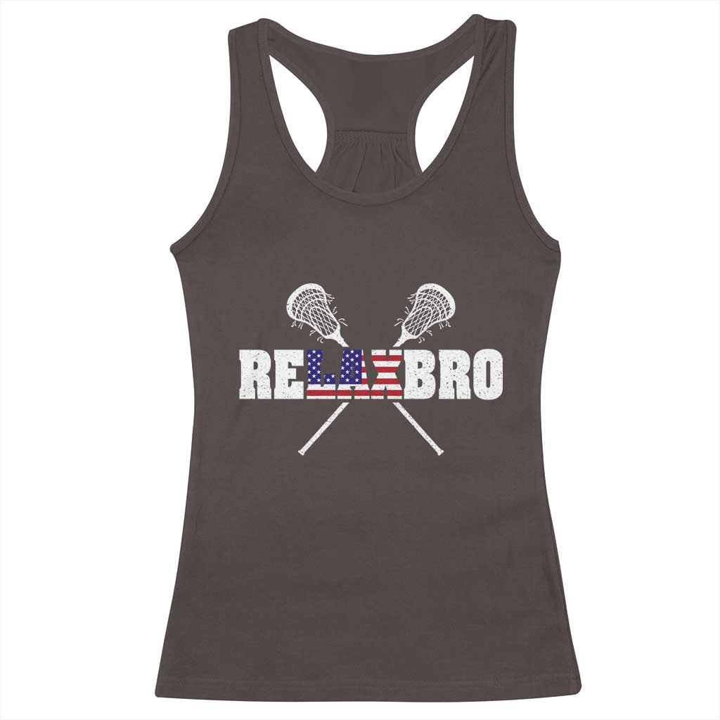 Funny Lacrosse Racerback Tank Top American Flag Relax Bro Lax Lover Joke