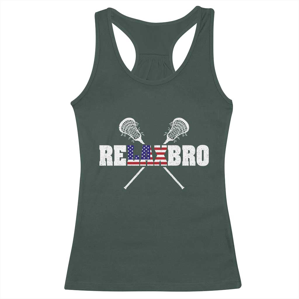 Funny Lacrosse Racerback Tank Top American Flag Relax Bro Lax Lover Joke