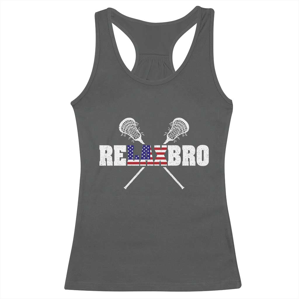 Funny Lacrosse Racerback Tank Top American Flag Relax Bro Lax Lover Joke