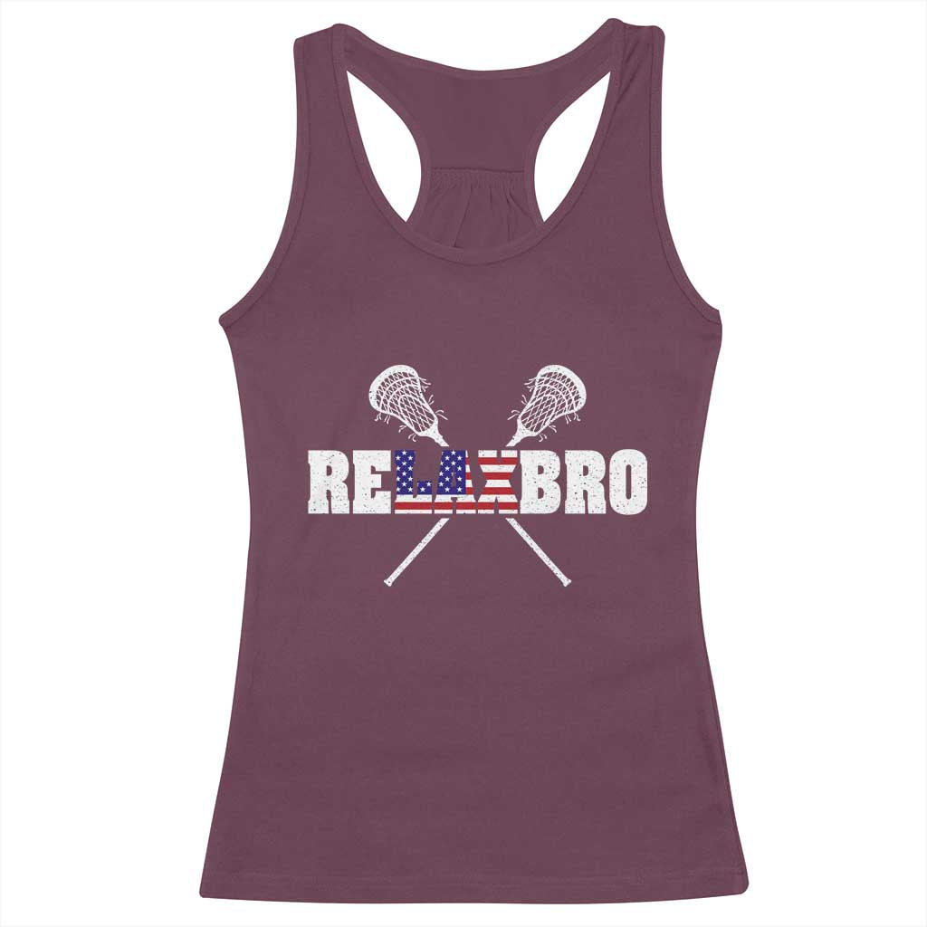 Funny Lacrosse Racerback Tank Top American Flag Relax Bro Lax Lover Joke