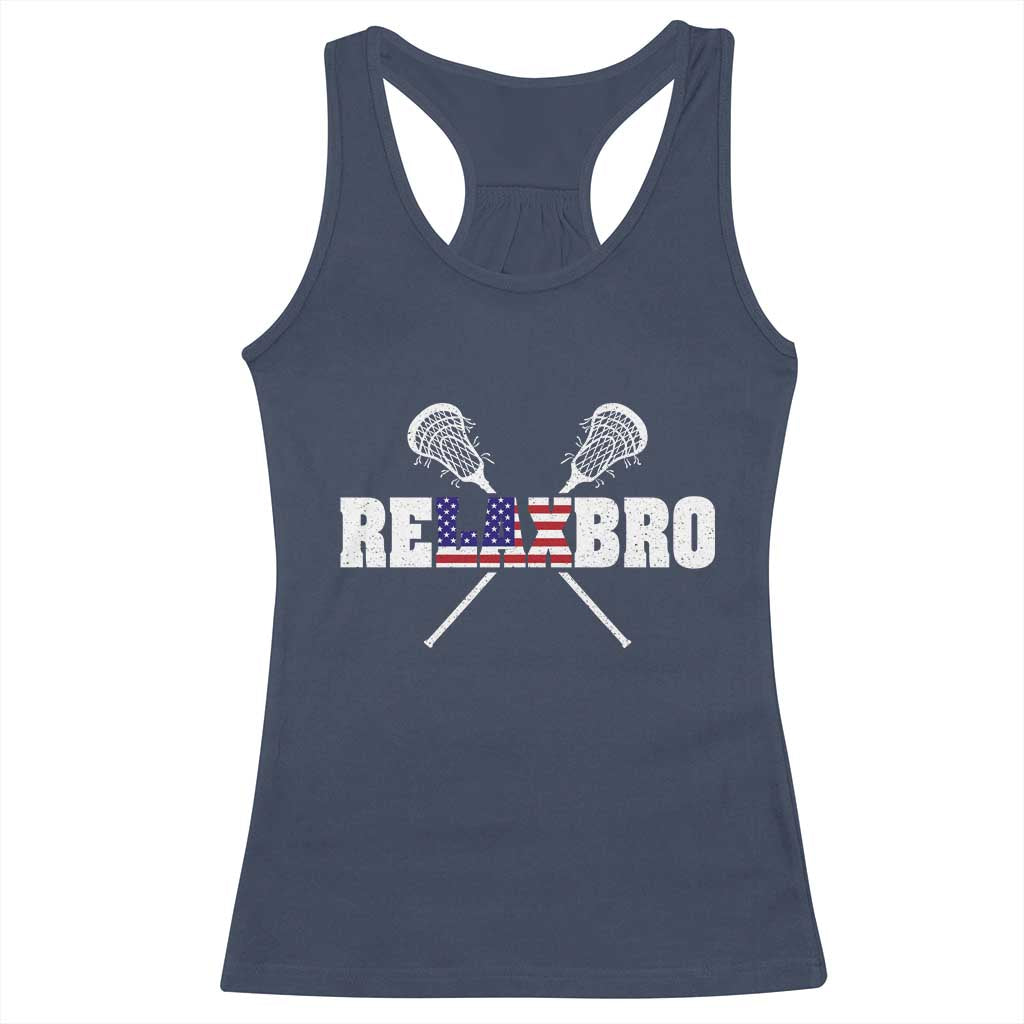 Funny Lacrosse Racerback Tank Top American Flag Relax Bro Lax Lover Joke