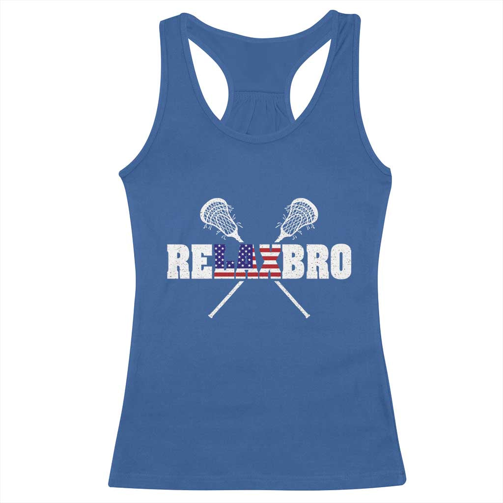 Funny Lacrosse Racerback Tank Top American Flag Relax Bro Lax Lover Joke